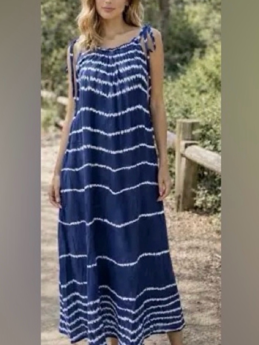 EX VOTO Iris cotton Navy Blue Tie-Dye Sundress with Adjustable Tie Straps XS/S